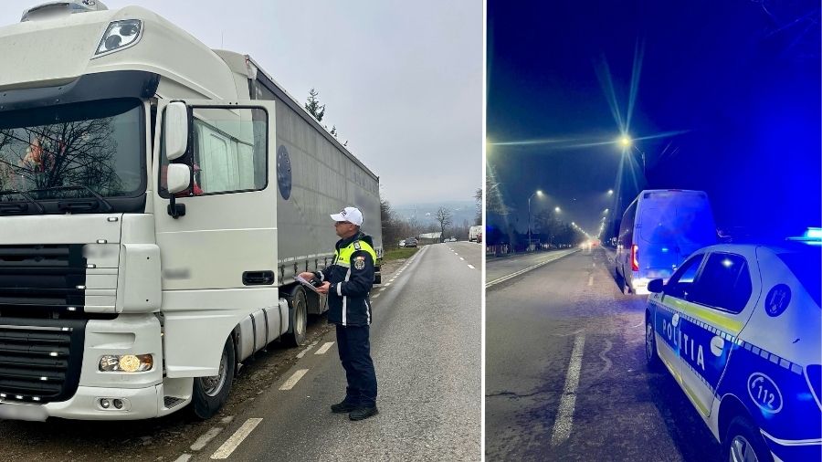 FOTO ROADPOL! Peste 300 de amenzi aplicate transportatorilor de persoane și mărfuri, în cadrul acțiunii „Truck & Bus”