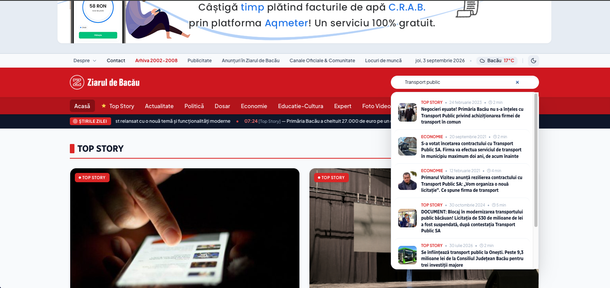 Funcția de autocompletare căutări Ziarul de Bacău